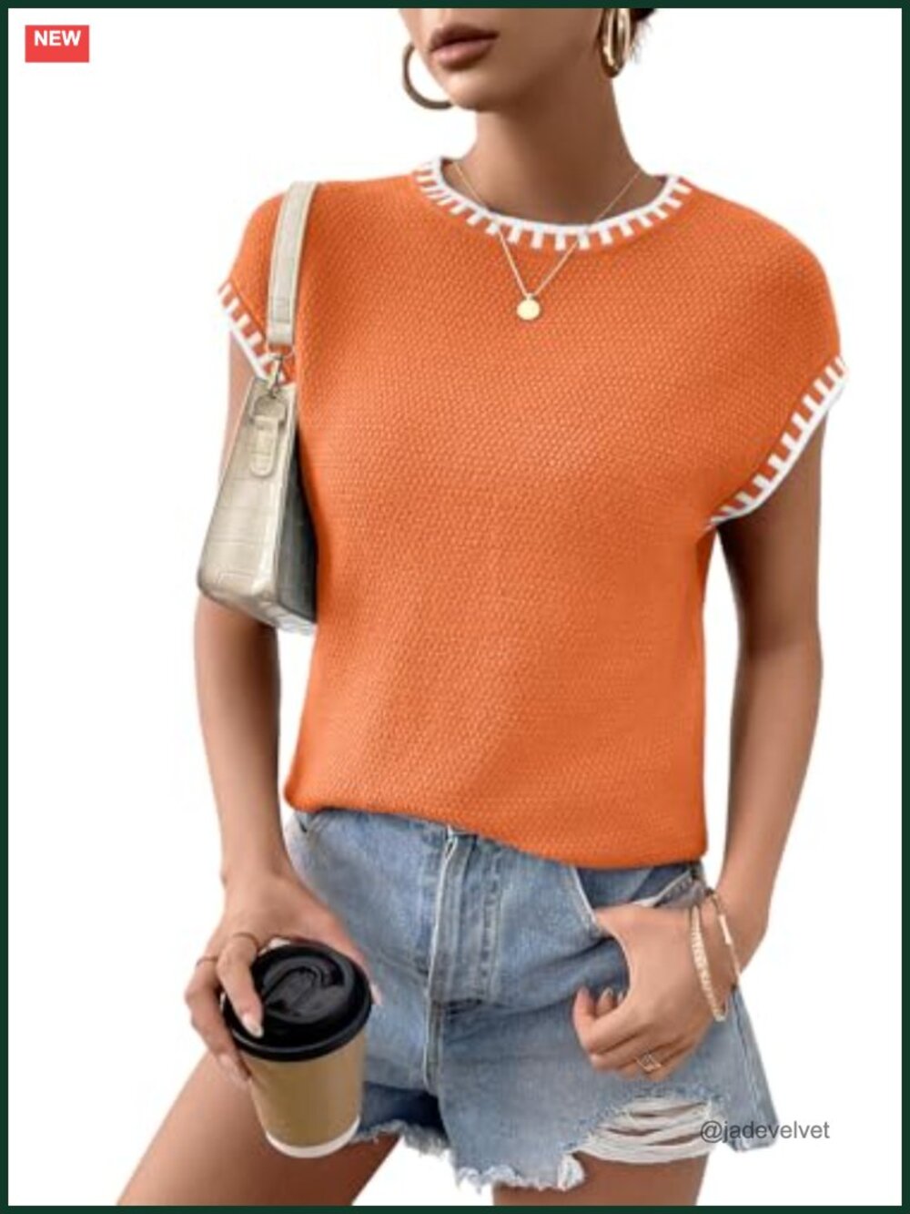 Knit Tank Vest Cap Sleeve Sweater Top Women Crew Neck Color Block